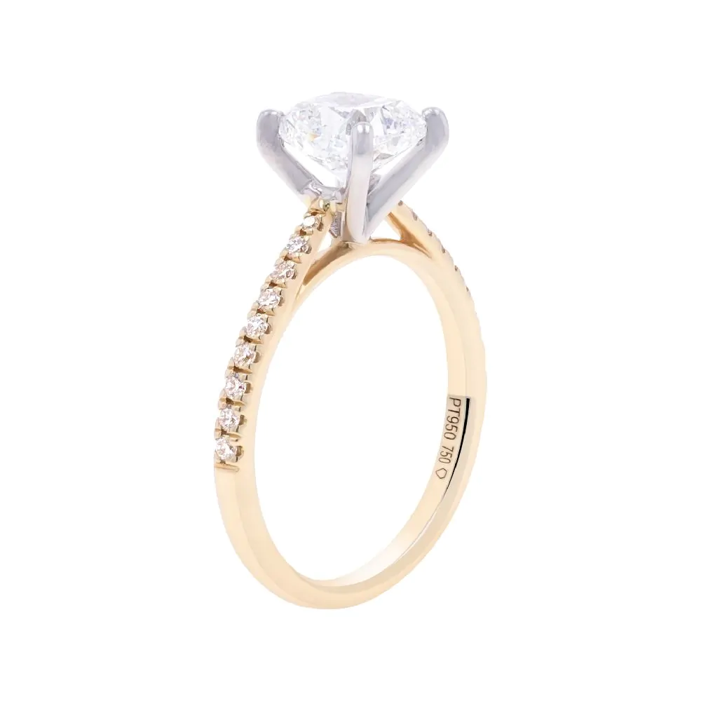 18ct Yellow Gold & Platinum 1.52ct Diamond Solitaire Ring with Diamond Shoulders