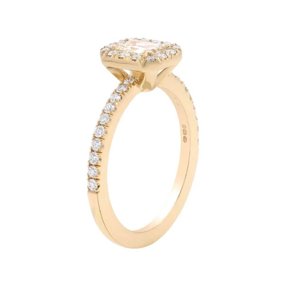18ct Yellow Gold 0.90ct Diamond Halo Ring with Diamond Shoulders