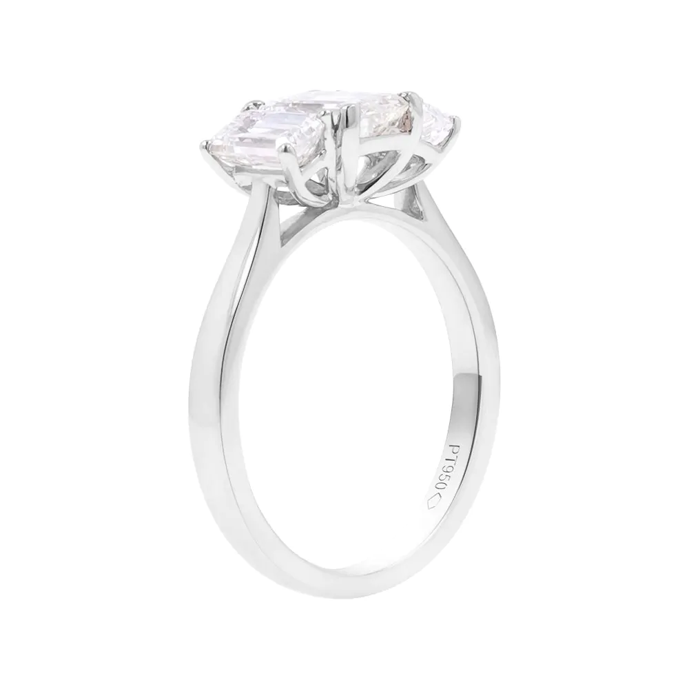 Platinum 2.02ct Emerald Cut Diamond Three Stone Ring