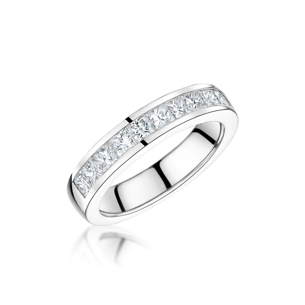18ct White Gold 1.00ct Princess Cut Diamond Half Eternity Ring