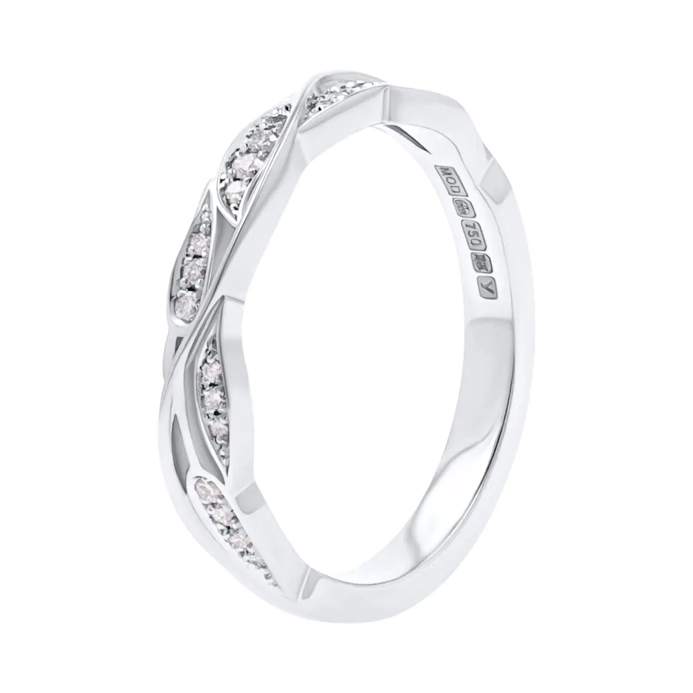 18ct White Gold 0.10ct Diamond Leaf Design Slim Half Set Dress Ring