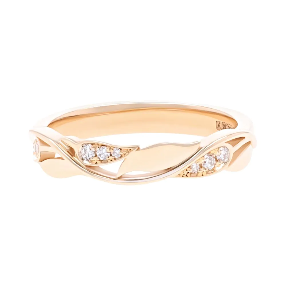 18ct Rose Gold 0.10ct Diamond Leaf Design Wide Half Set Dress Ring