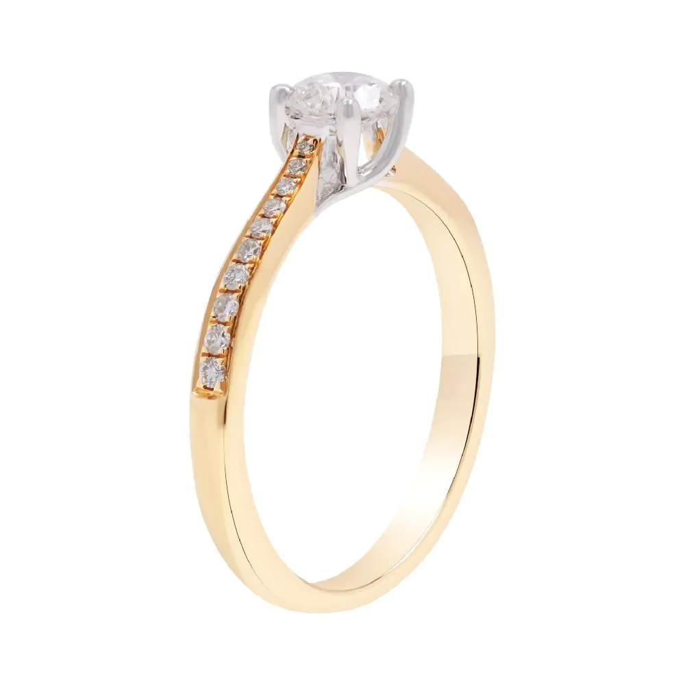 18ct Yellow Gold 0.65ct Diamond Solitaire Ring with Diamond Shoulders