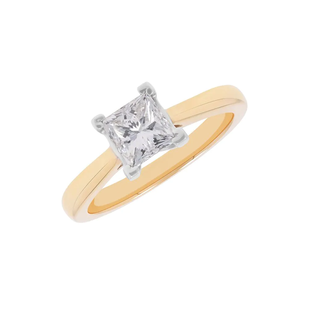 18ct Yellow & White Gold 0.92ct Diamond Solitaire Engagement Ring