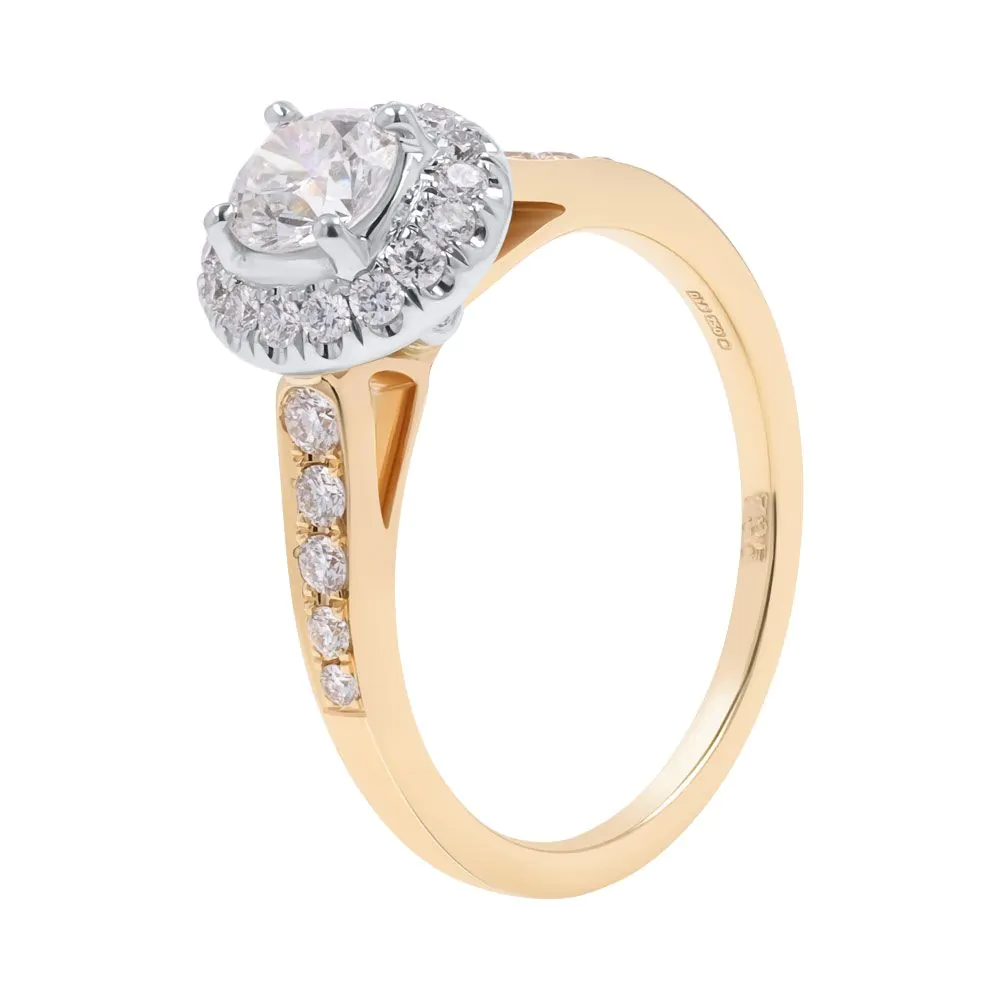 18ct Yellow Gold 0.50ct G SI1 Brilliant Cut Diamond Halo Ring