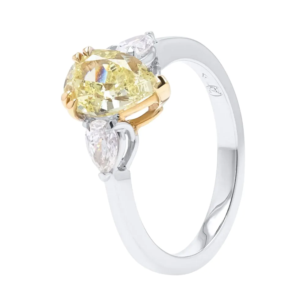 18ct White and Yellow Gold Handcrafted Yellow and White Diamond Three Stone Ring