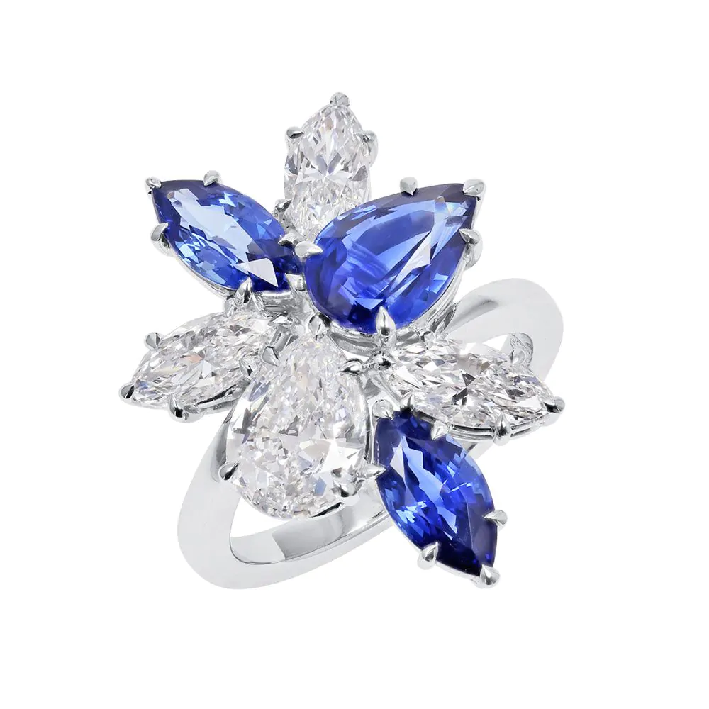 18ct White Gold Handcrafted 2.75ct Diamond and 2.13ct Sapphire Dress Ring