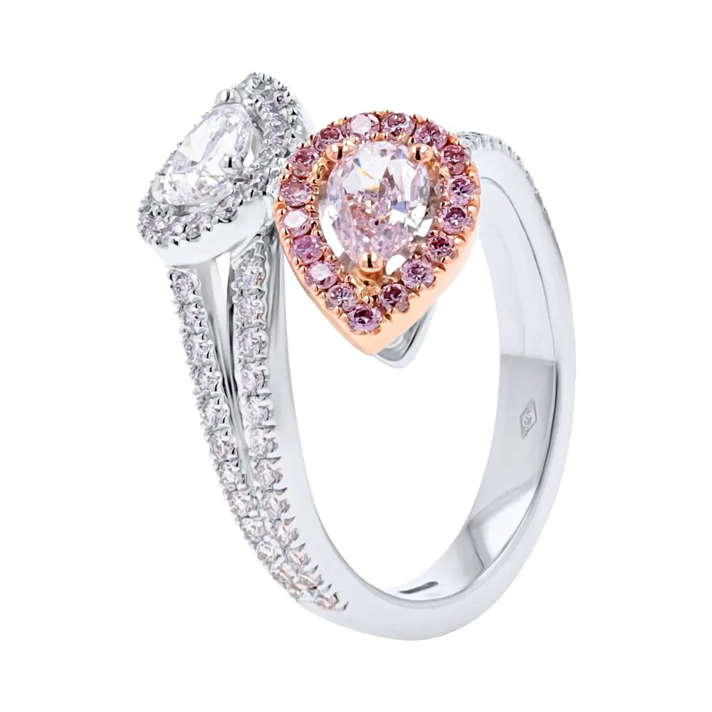 18ct White Gold 'Toi et Moi' Light Pink and White Diamond Ring