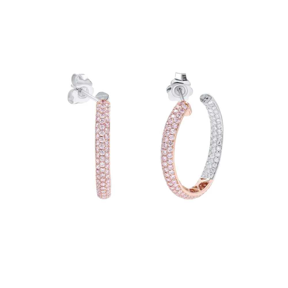 18ct Rose and White Gold 1.36ct Pink and 0.56ct White Diamond Hoop Earrings