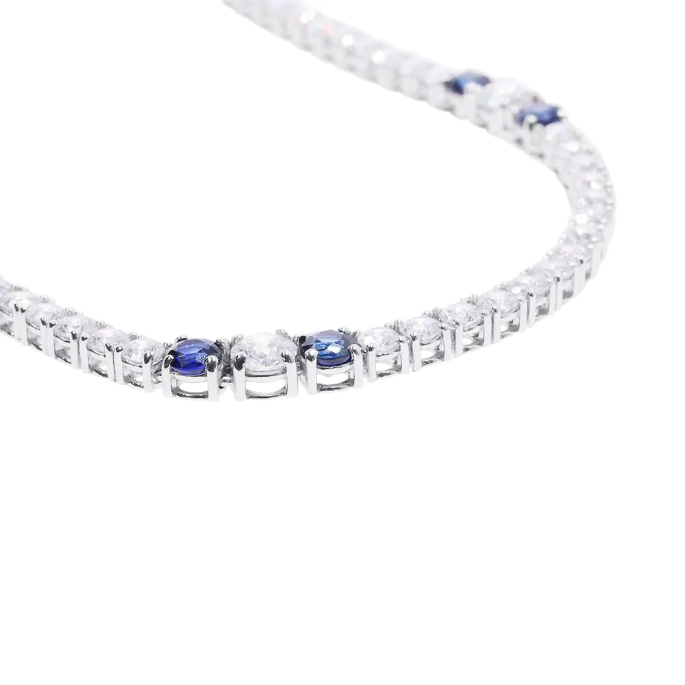 18ct White Gold 10.64ct Diamond and 3.54ct Sapphire Line Necklace