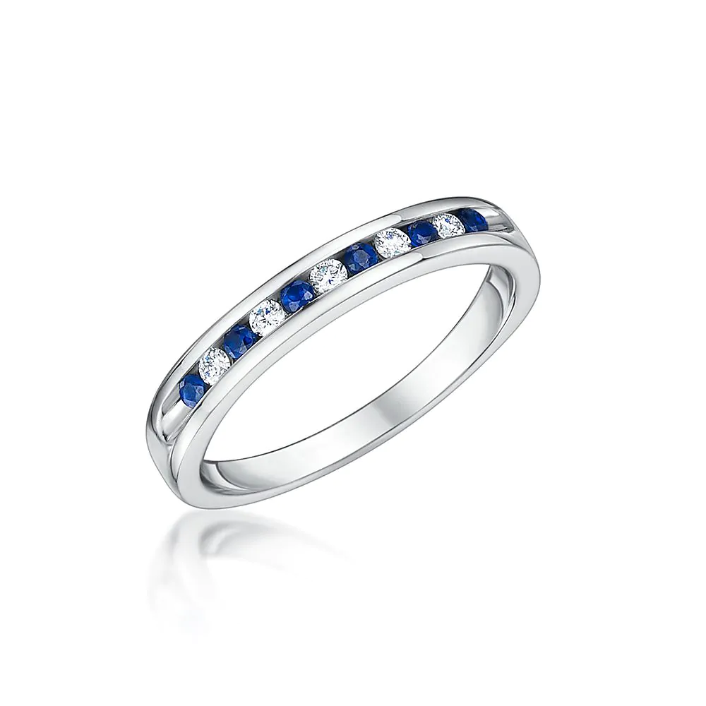 18ct White Gold 0.20ct Sapphire and Diamond Half Eternity Ring