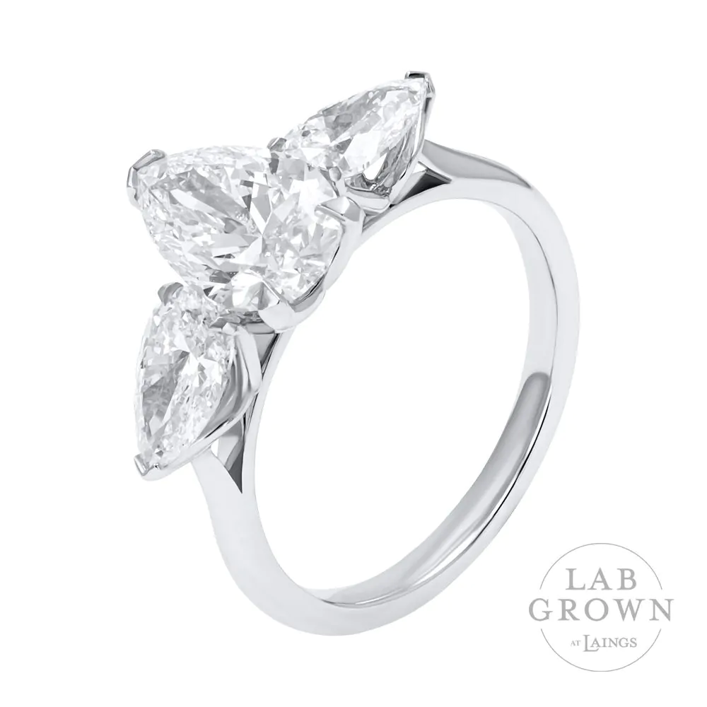 Platinum Laboratory Grown 2.58ct D VS1 Diamond Three Stone Ring