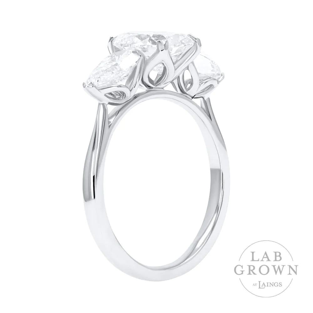 Platinum Laboratory Grown 2.58ct D VS1 Diamond Three Stone Ring