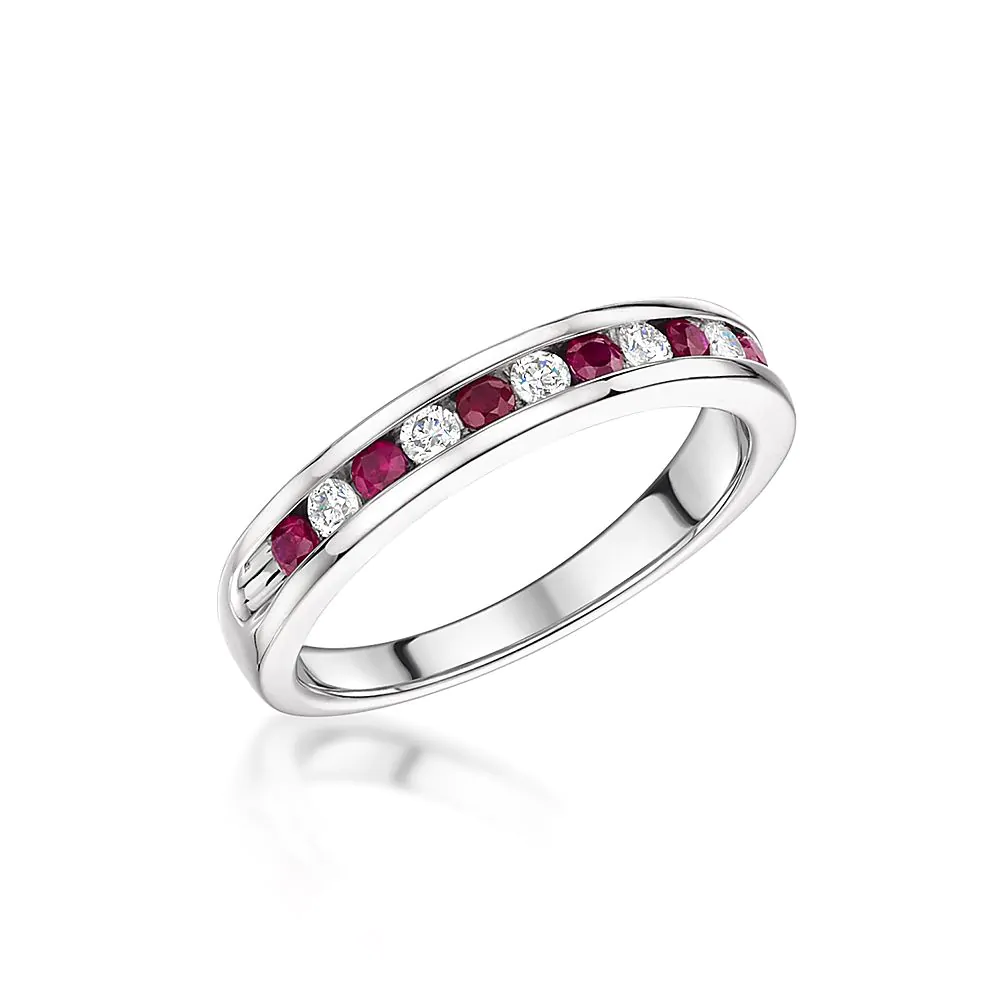 18ct White Gold 0.20ct Ruby and Diamond Half Eternity Ring