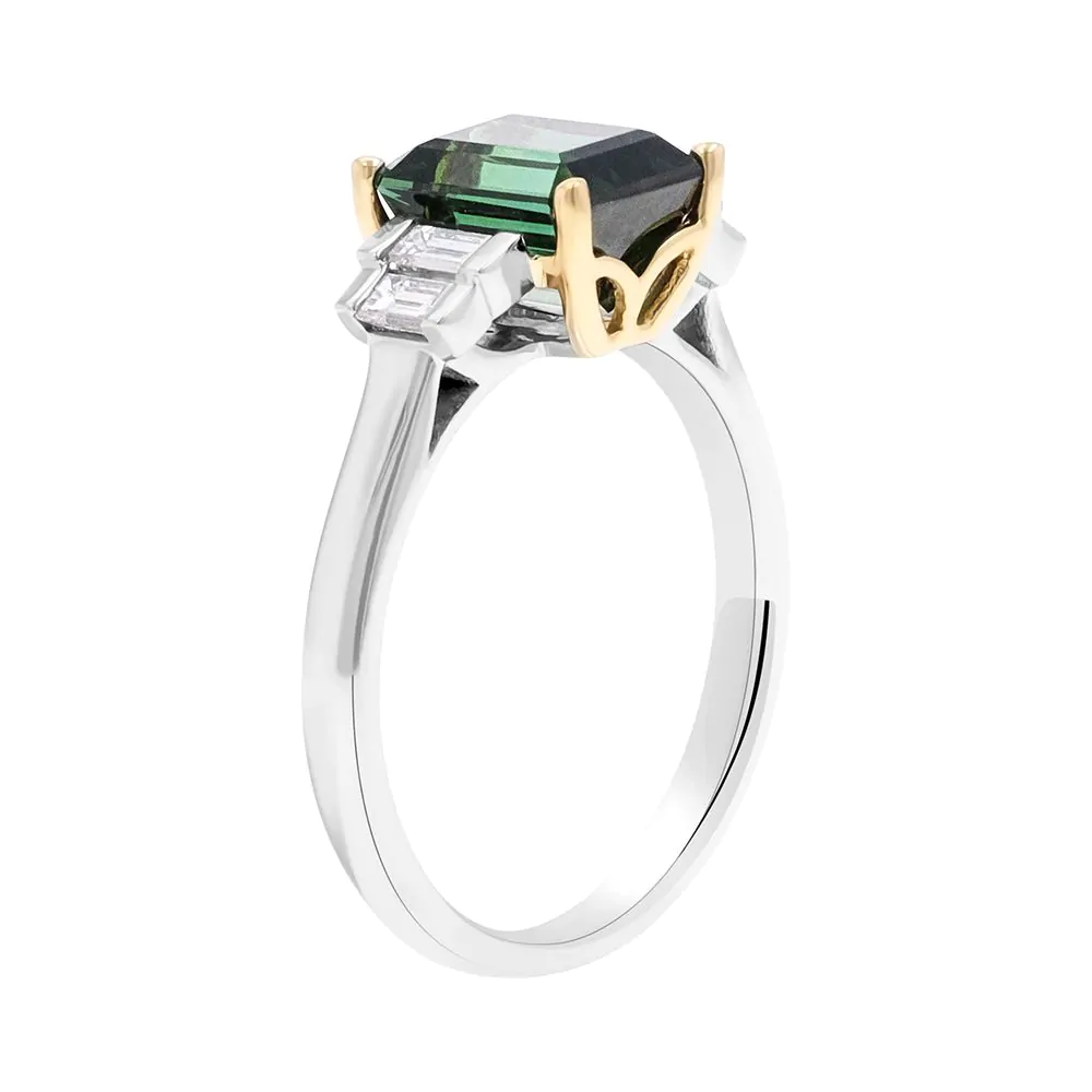 Platinum 2.22ct Green Tourmaline & 0.26ct Diamond Five Stone Ring