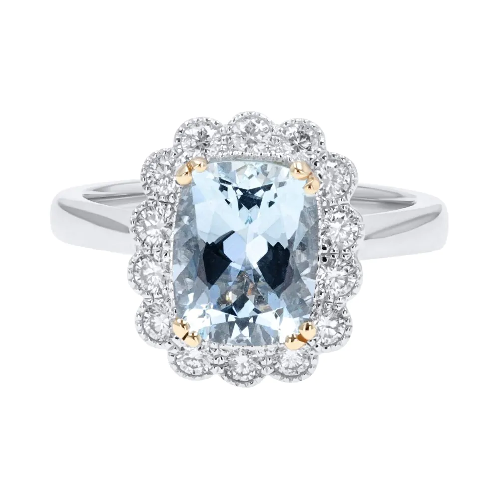 18ct White Gold 1.82ct Aquamarine and Diamond Halo Ring