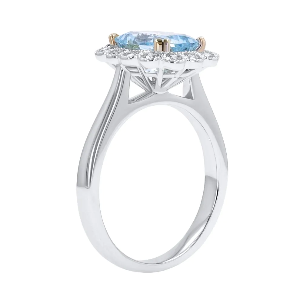 18ct White Gold 1.82ct Aquamarine and Diamond Halo Ring