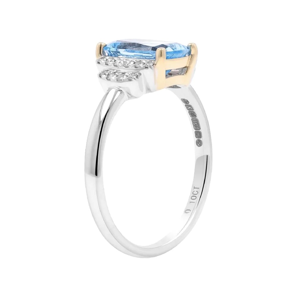 18ct White Gold 1.31ct Aquamarine and 0.10ct Diamond Ring