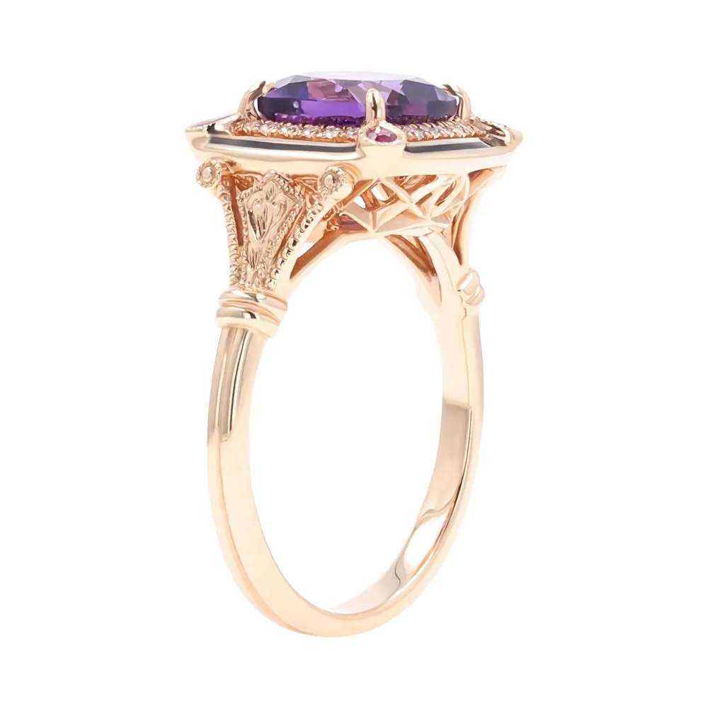 18ct Rose Gold 2.16ct Amethyst, Ruby and Diamond Ring