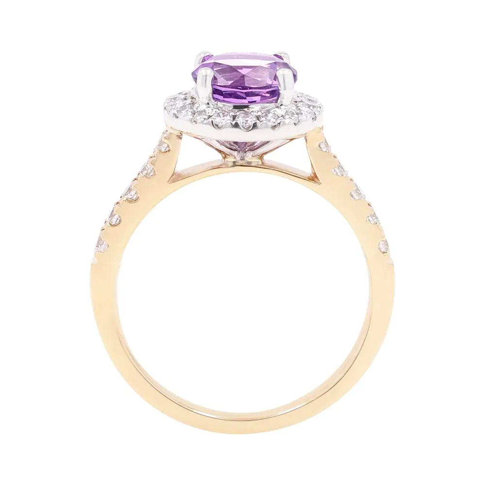18ct Yellow & White Gold 1.15ct Amethyst and 0.37ct Diamond Cluster Ring
