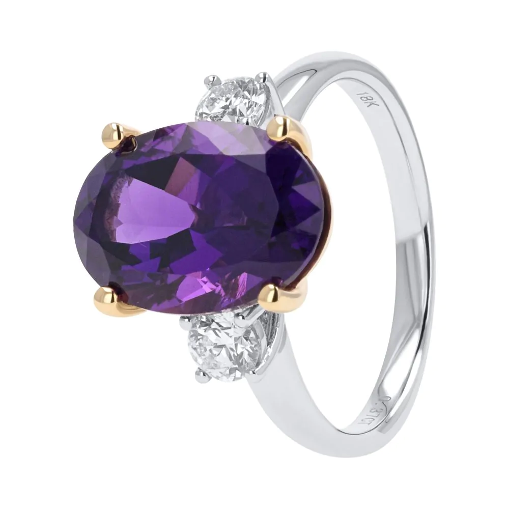 18ct White Gold 4.16ct Amethyst and 0.37ct Diamond Ring