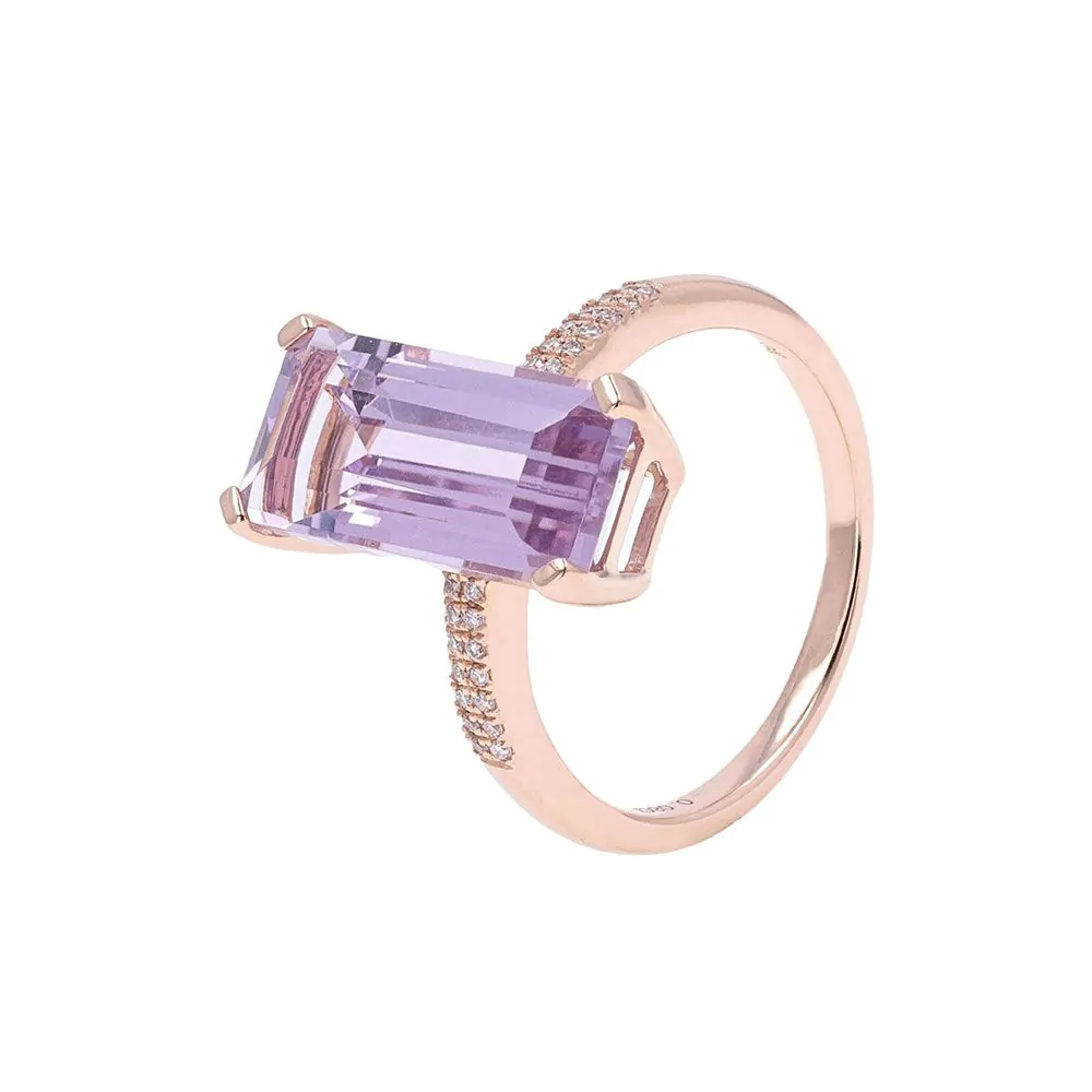 18ct Rose Gold 4.79ct Pink Amethyst and Diamond Ring