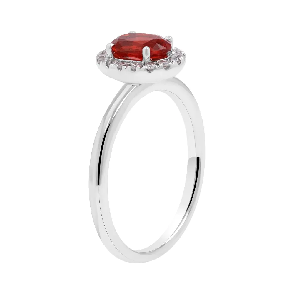 18ct White Gold 0.49ct Fire Opal and 0.14ct Diamond Halo Ring