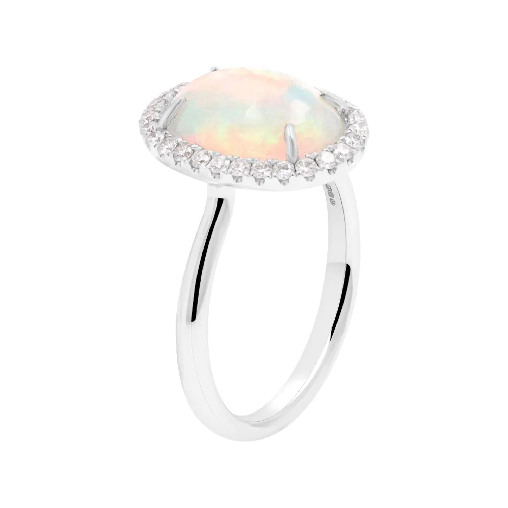 18ct White Gold 2.17ct Opal & 0.29ct Diamond Cluster Ring