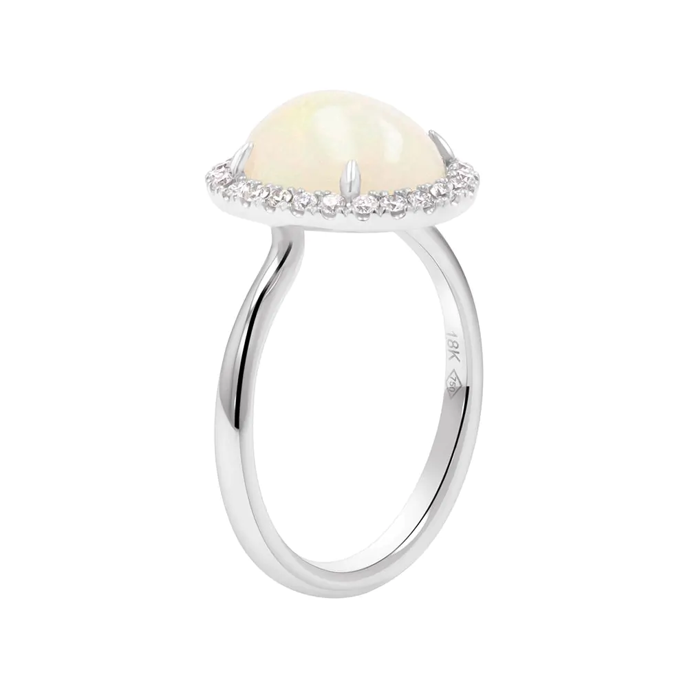 18ct White Gold 2.19ct Opal and 0.24ct Diamond Halo Ring