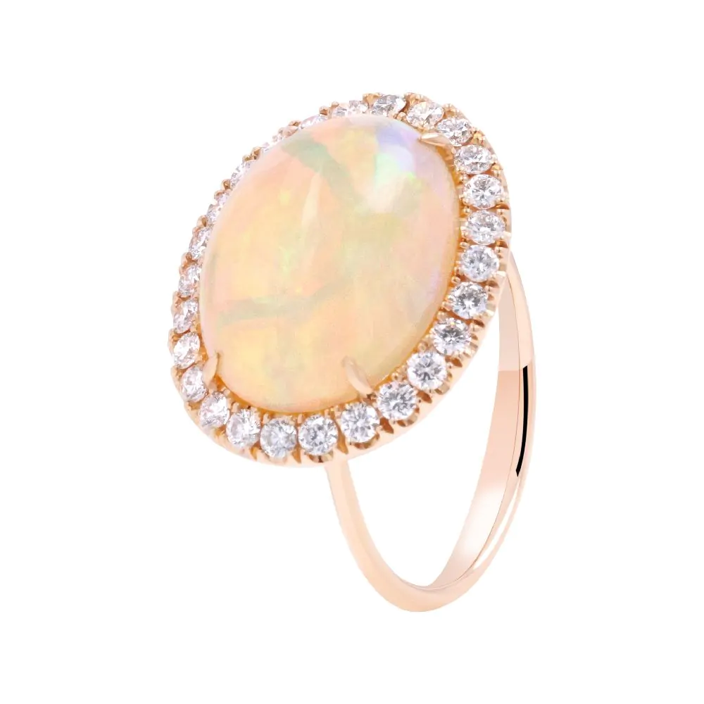18ct Rose Gold 7.42ct Opal and 0.73ct Diamond Cluster Ring
