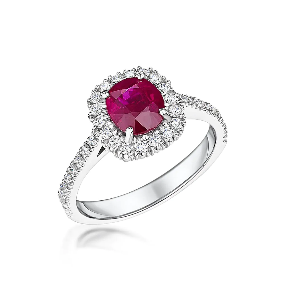 18ct White Gold 1.48ct Ruby and Diamond Cluster Ring