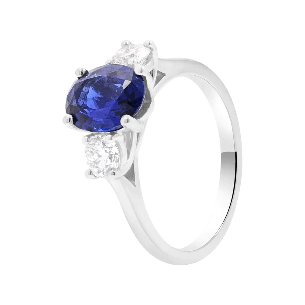 Platinum 1.72ct Sapphire and 0.56ct Diamond Three Stone Ring