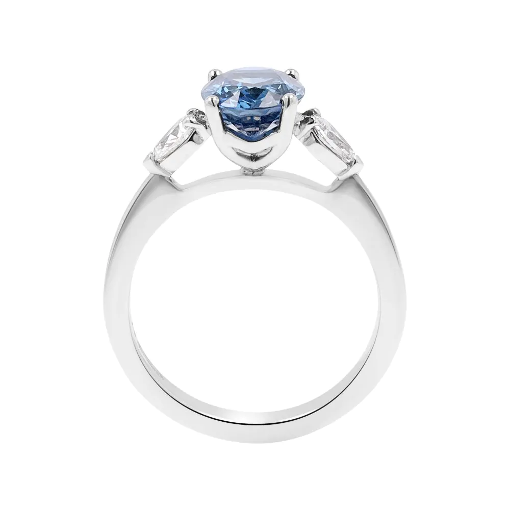 Platinum 2.38ct Sapphire and 0.28ct Diamond Three Stone Ring