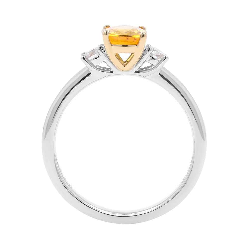 Platinum 1.14ct Yellow Sapphire and 0.21ct Diamond Three Stone Ring