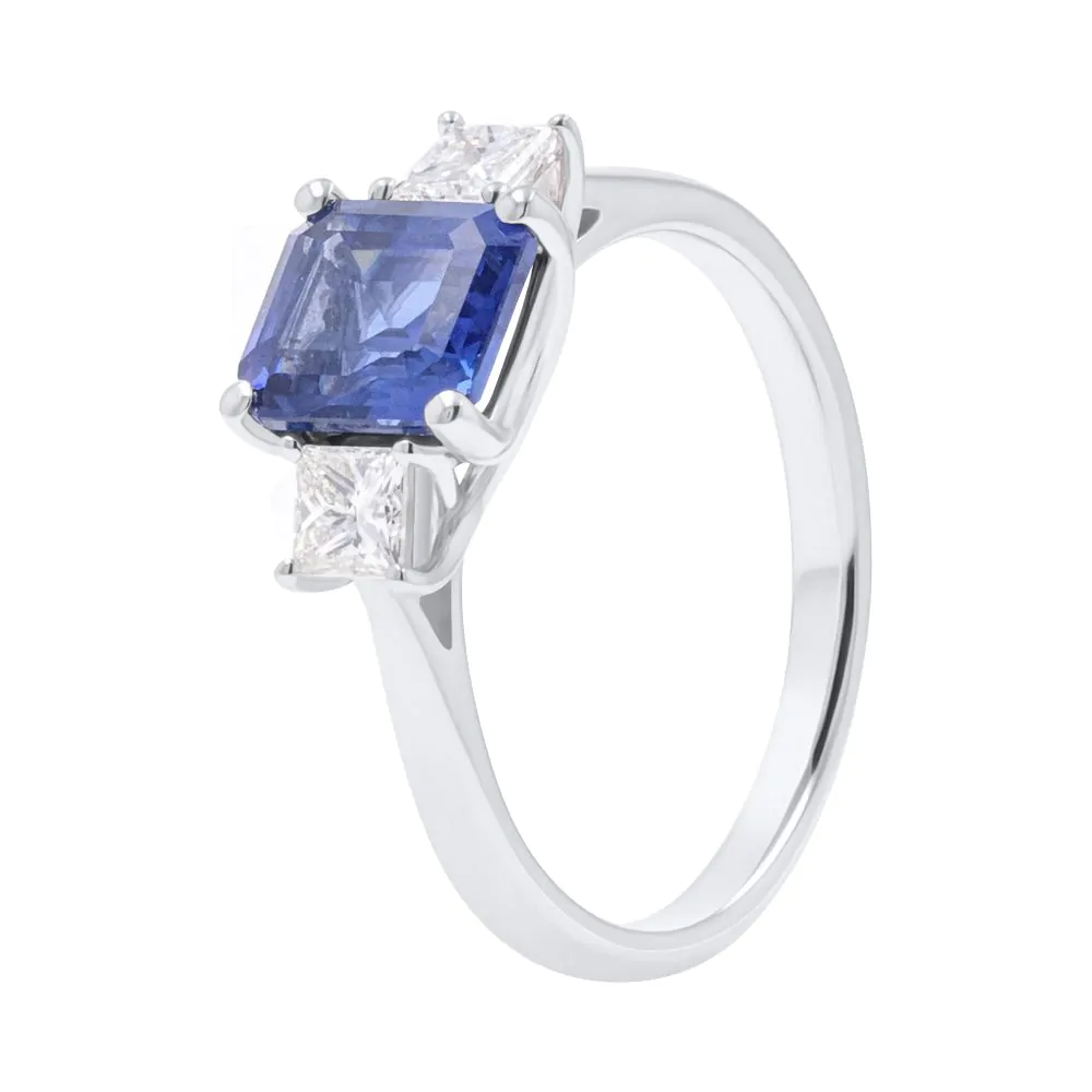 Platinum 1.66ct Sapphire and 0.36ct Diamond Three Stone Ring