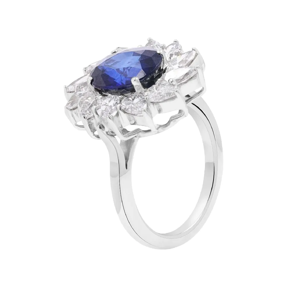18ct White Gold 4.55ct Sapphire and 2.23ct Diamond Cluster Ring