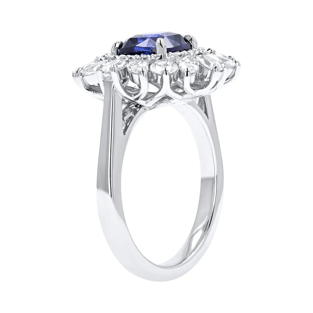Platinum 2.29ct Sapphire and 1.33ct Diamond Ring