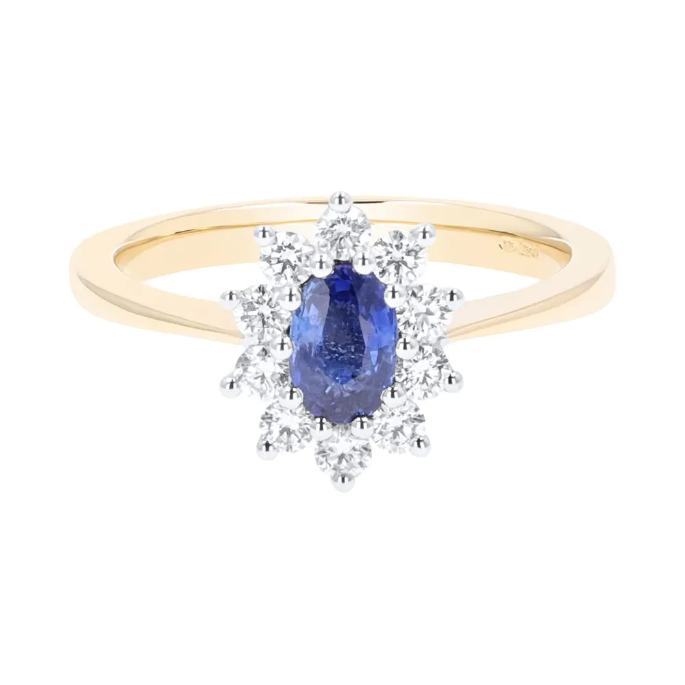 18ct Yellow and White Gold 0.55ct Sapphire and 0.34ct Diamond Cluster Ring