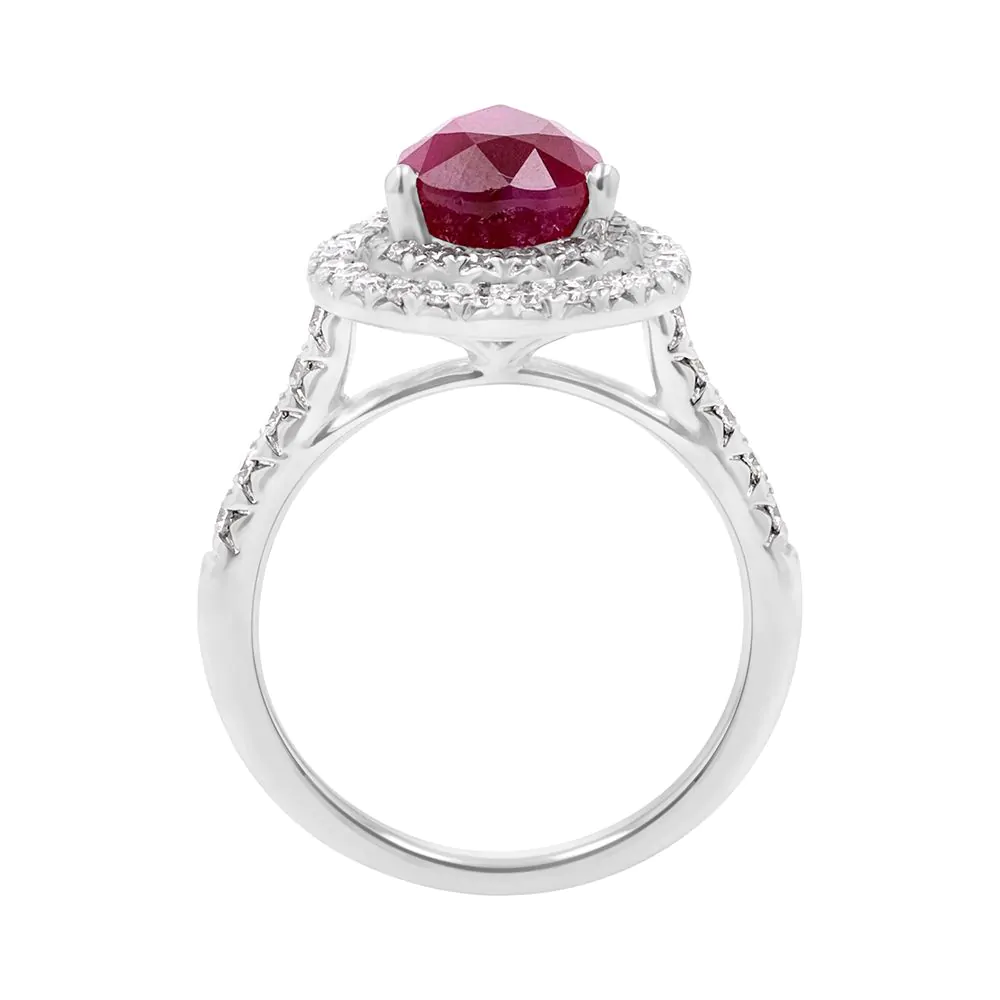 18ct White Gold 2.87ct Ruby and 0.52ct Diamond Cluster Ring
