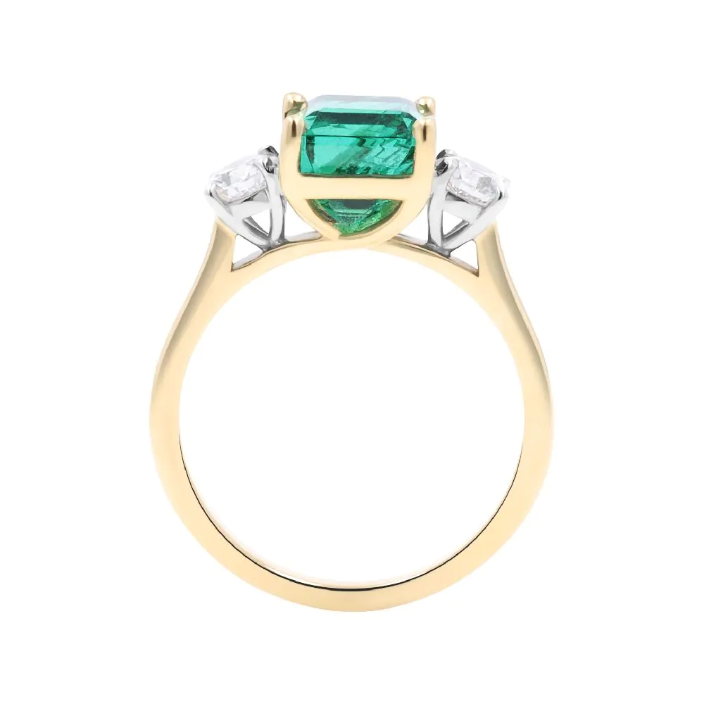 18ct Yellow & White Gold 2.61ct Emerald and 0.50ct Diamond Three Stone Ring