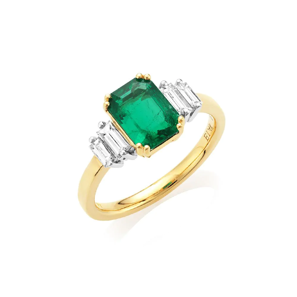 18ct Yellow and 18ct White Gold 1.48ct Emerald and 0.43ct Diamond Three Stone Ring