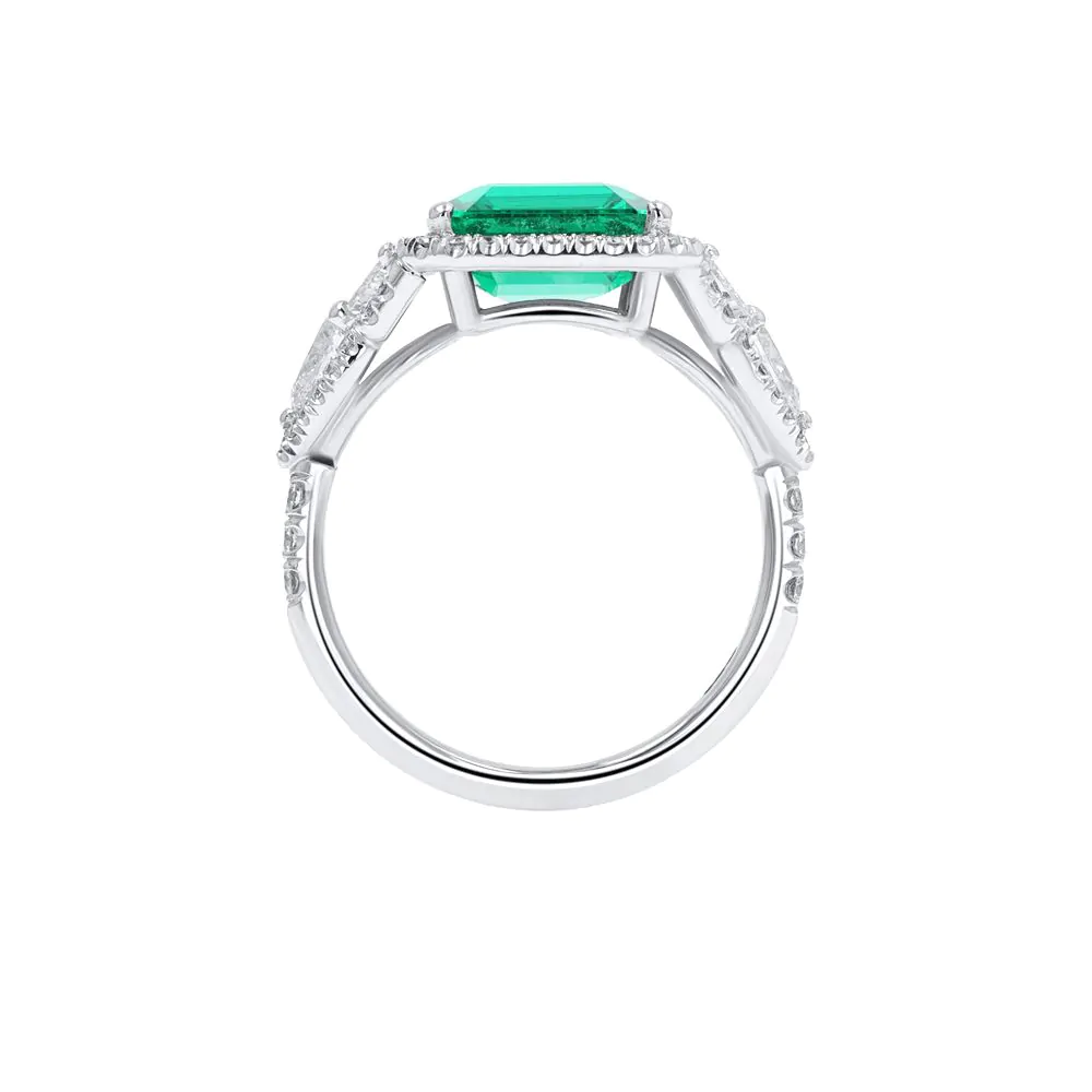 18ct White Gold 3.47ct Emerald and Diamond Ring
