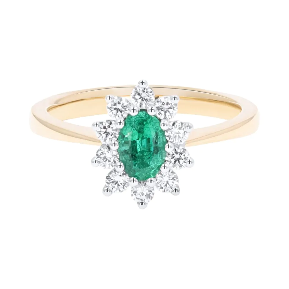 18ct Yellow and White Gold 0.39ct Emerald and 0.33ct Diamond Cluster Ring