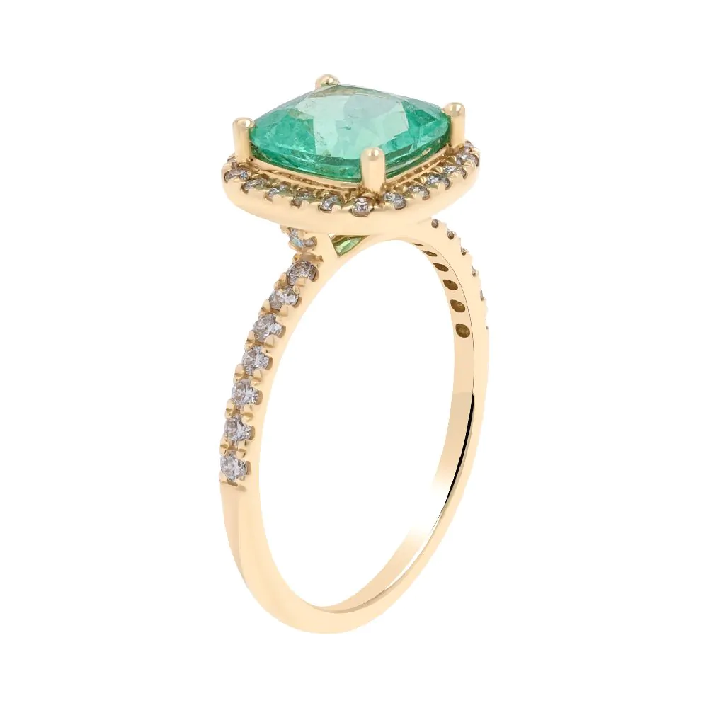 18ct Yellow Gold 1.76ct Emerald and 0.31ct Diamond Halo Ring