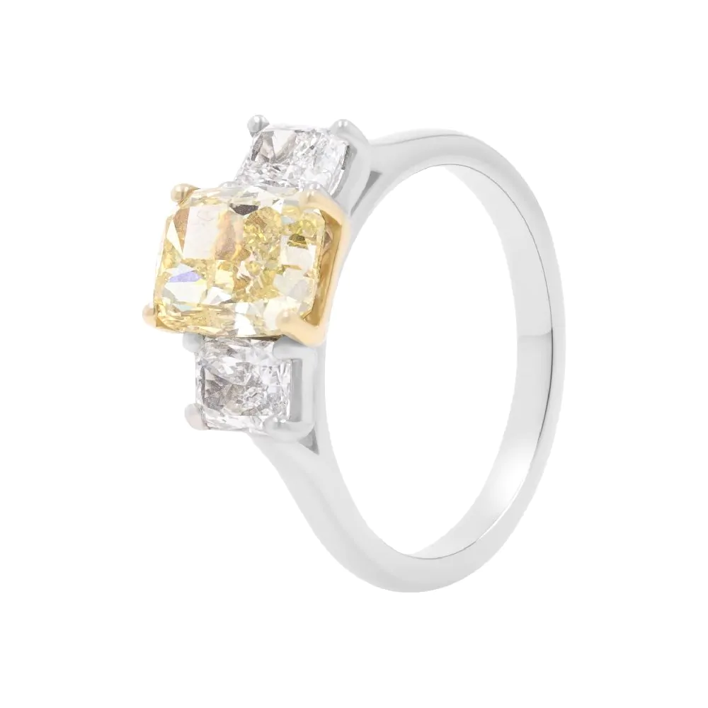 Platinum & 18ct Yellow Gold 2.12ct Yellow Diamond & 1.00ct White Diamond Three Stone Ring