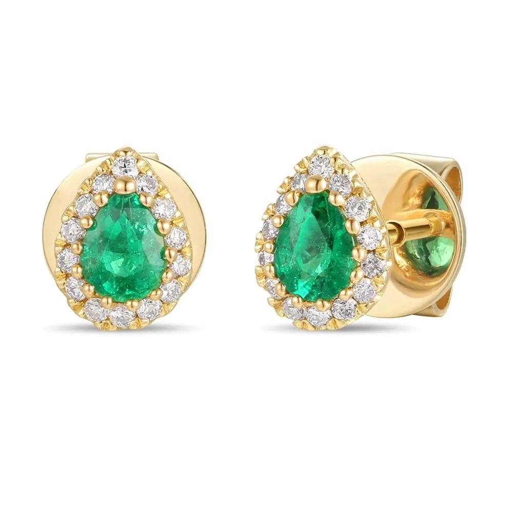18ct Yellow Gold Emerald and Diamond Stud Earrings