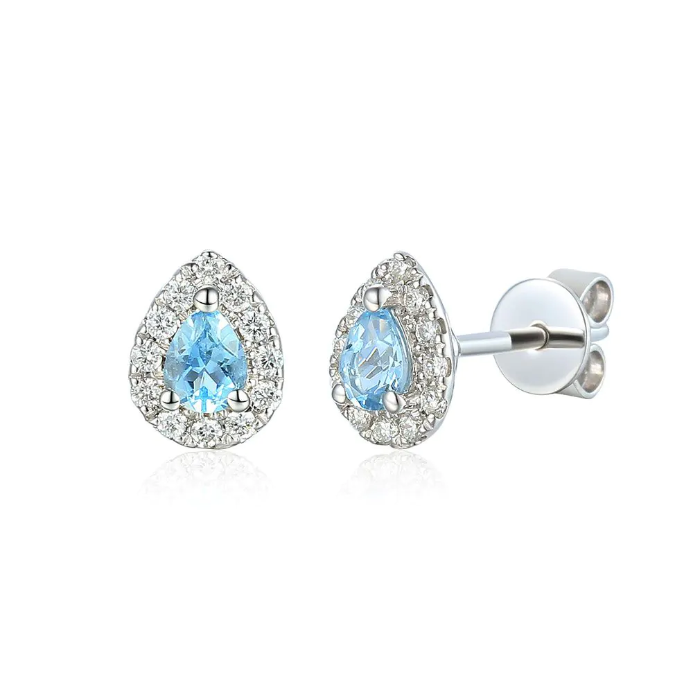 18ct White Gold Aquamarine and Diamond Stud Earrings