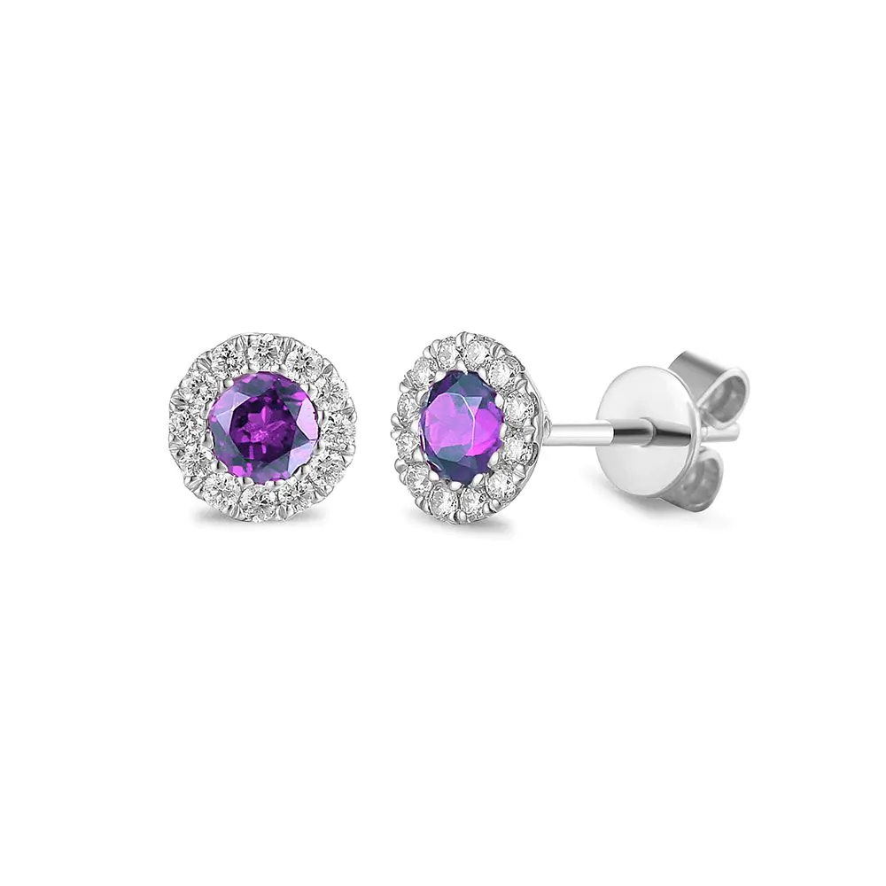 18ct White Gold Amethyst and Diamond Stud Earrings