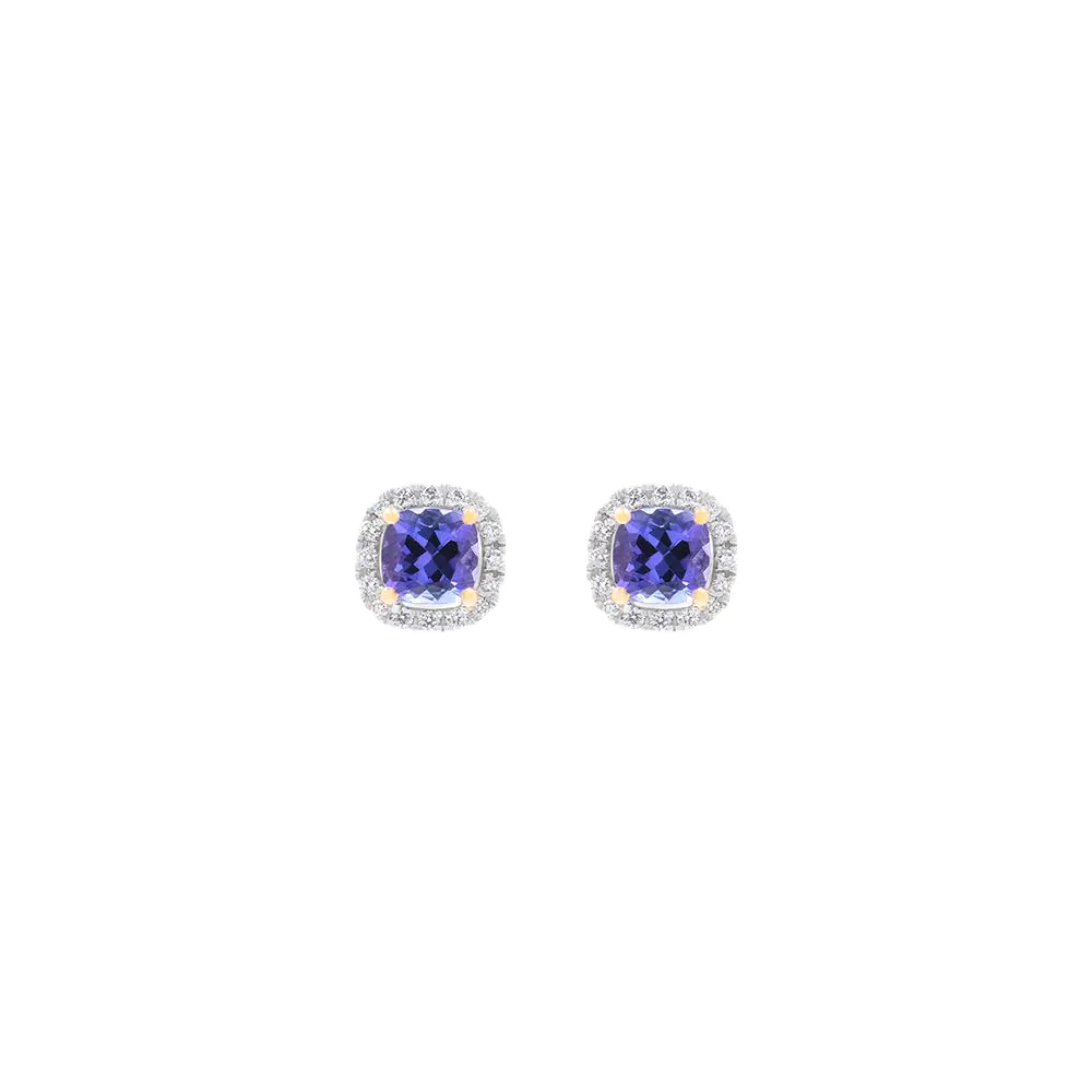 18ct White Gold 1.88ct Tanzanite & 0.23ct Diamond Halo Stud Earrings
