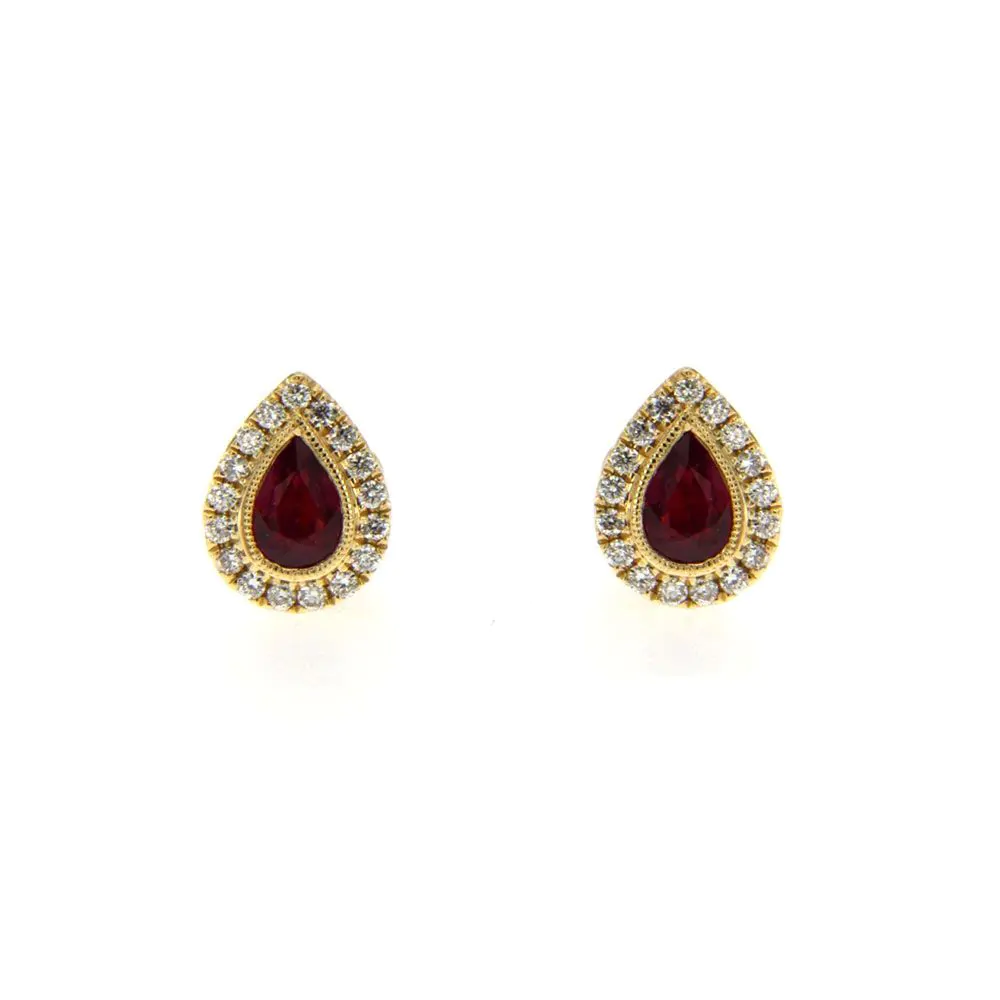 18ct Yellow Gold 0.92ct Ruby and 0.26ct Diamond Stud Earrings